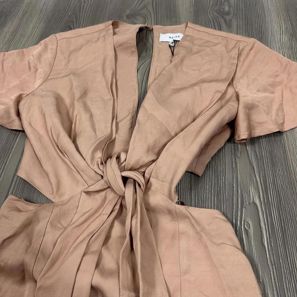 NWT Reiss Iona Dress - Pink/Tan Midi Short Sleeve Linen Blend Dress w/ Cut Outs - Picture 2 of 9